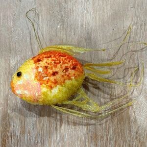 Anthropologie Yellow Embellished Sequin Tropical Fish Christmas Ornament